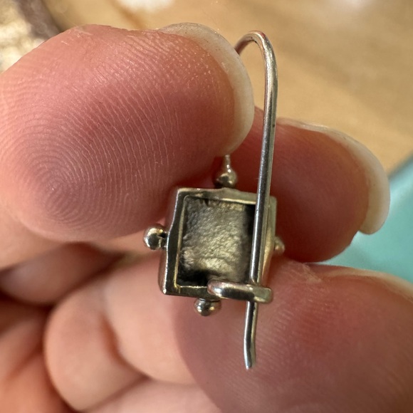 Vintage 925 Sterling Silver Marcasite Square Ladies Dangle Drop Earrings - Picture 5 of 5